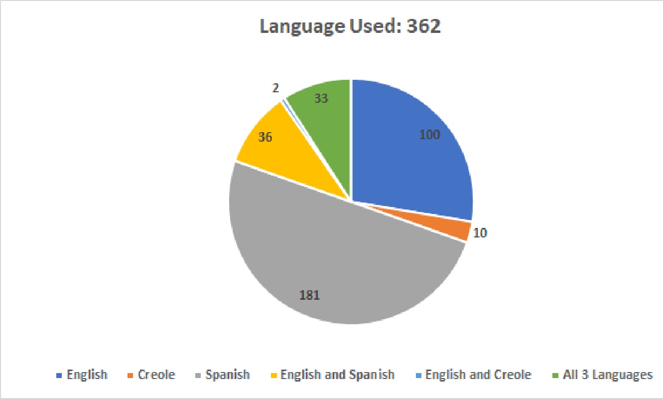 A pie chart showing the Languages that respondents used in completing the Survey.