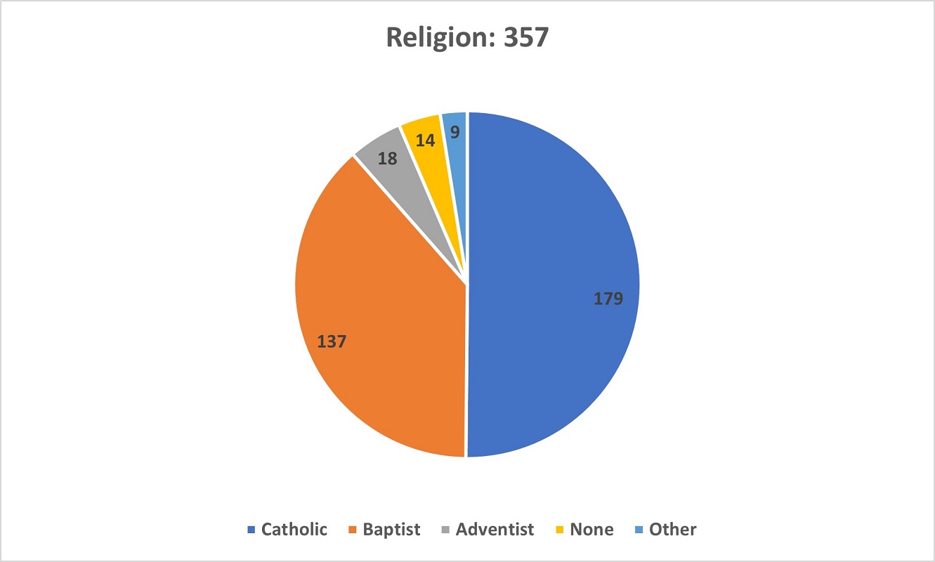 A pie chart showing the Religion of respondents in the Survey.